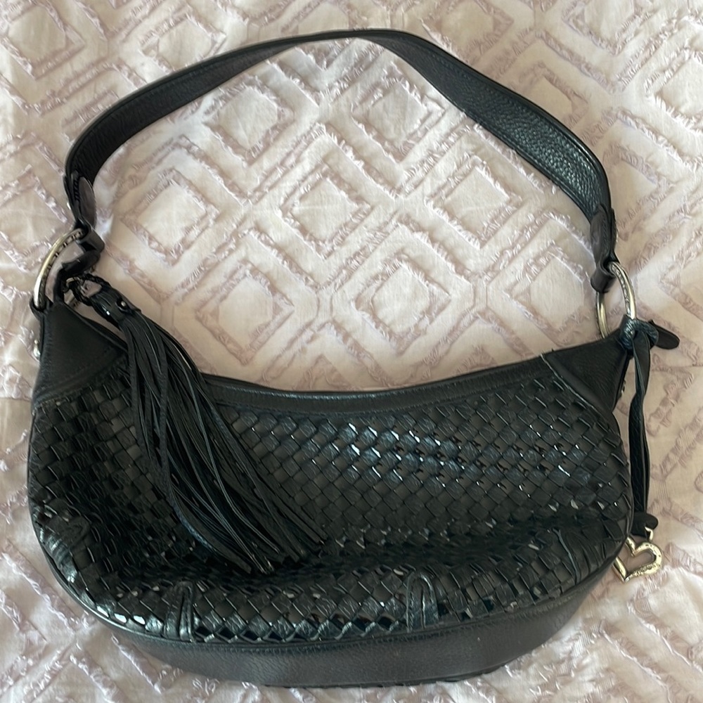 Brighton Black & Patent woven shoulder bag